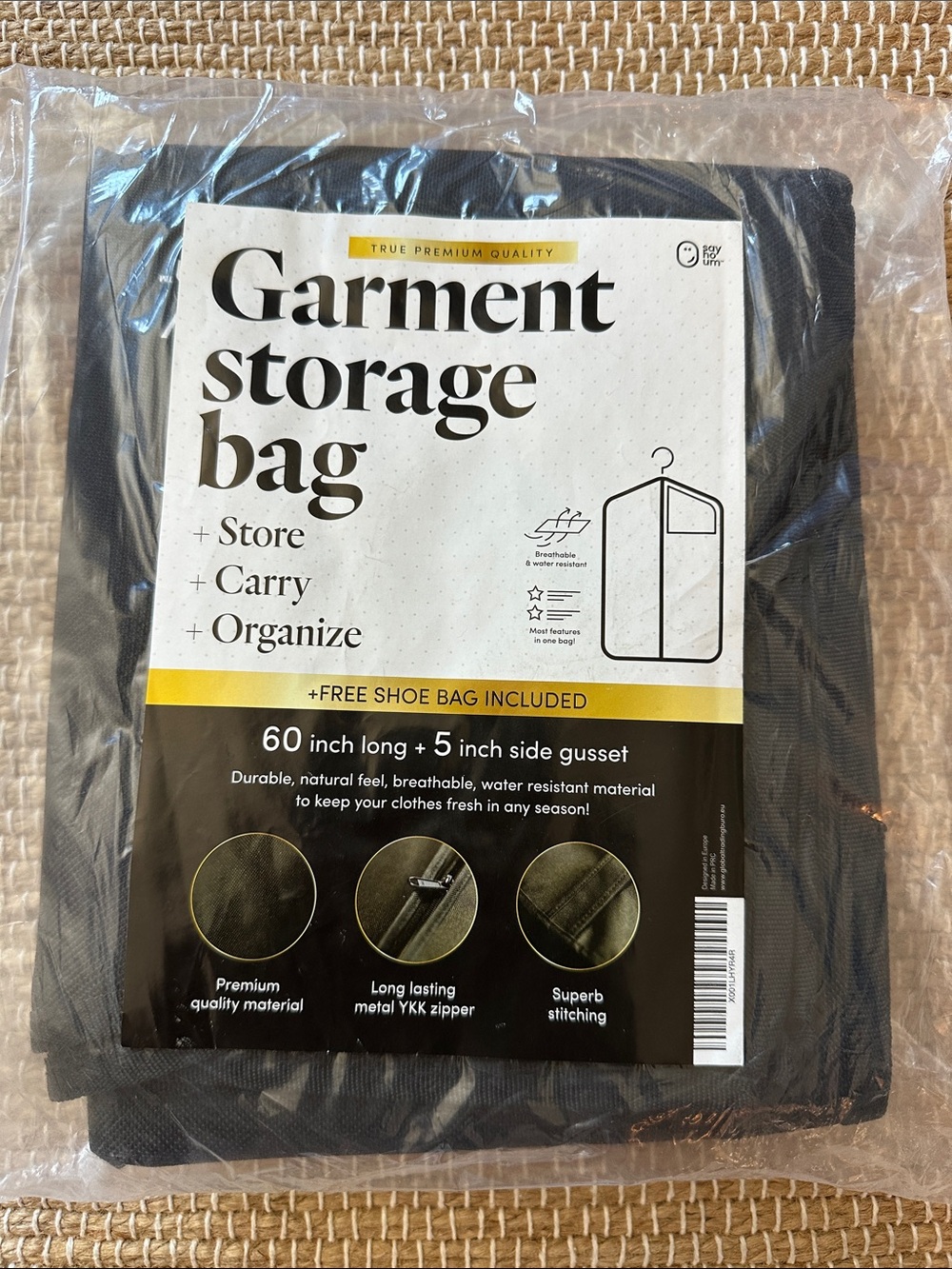 Garment Storage Bag - Black Carrying Case with Zipper